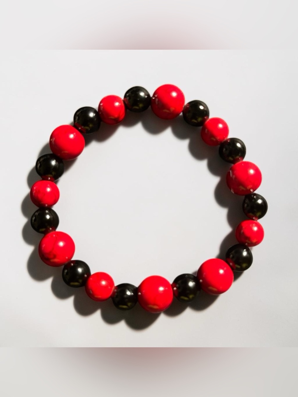 Red and Black Beaded Stretch Bracelet
